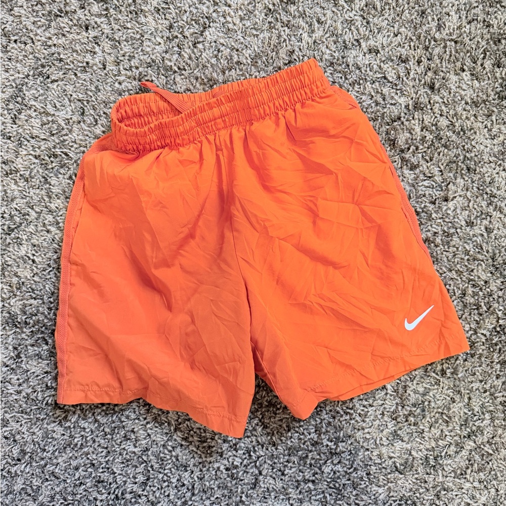 Nike Bright Orange Running Shorts with White Swoosh Size Youth S